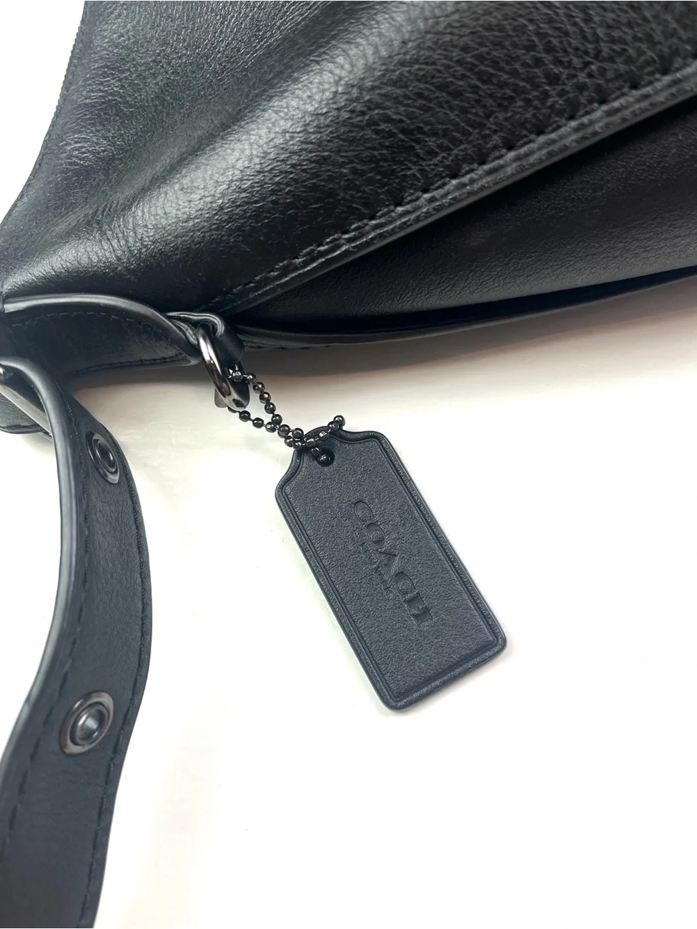 Coach Dufflette Black Leather Adjustable Buckle Strap Shoulder Bag 21377